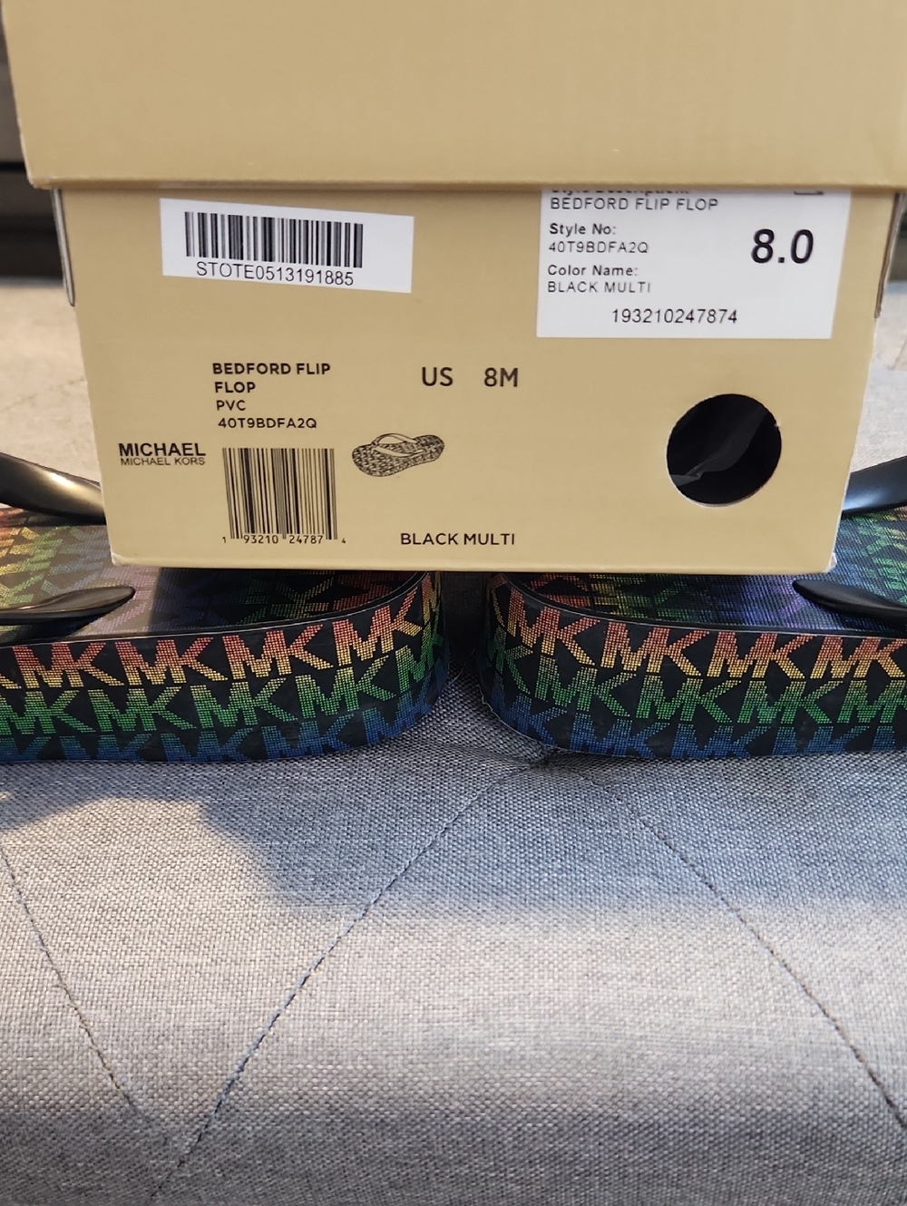 Michael Kors Kids Black Multi MK Logo Platform Flip Flop